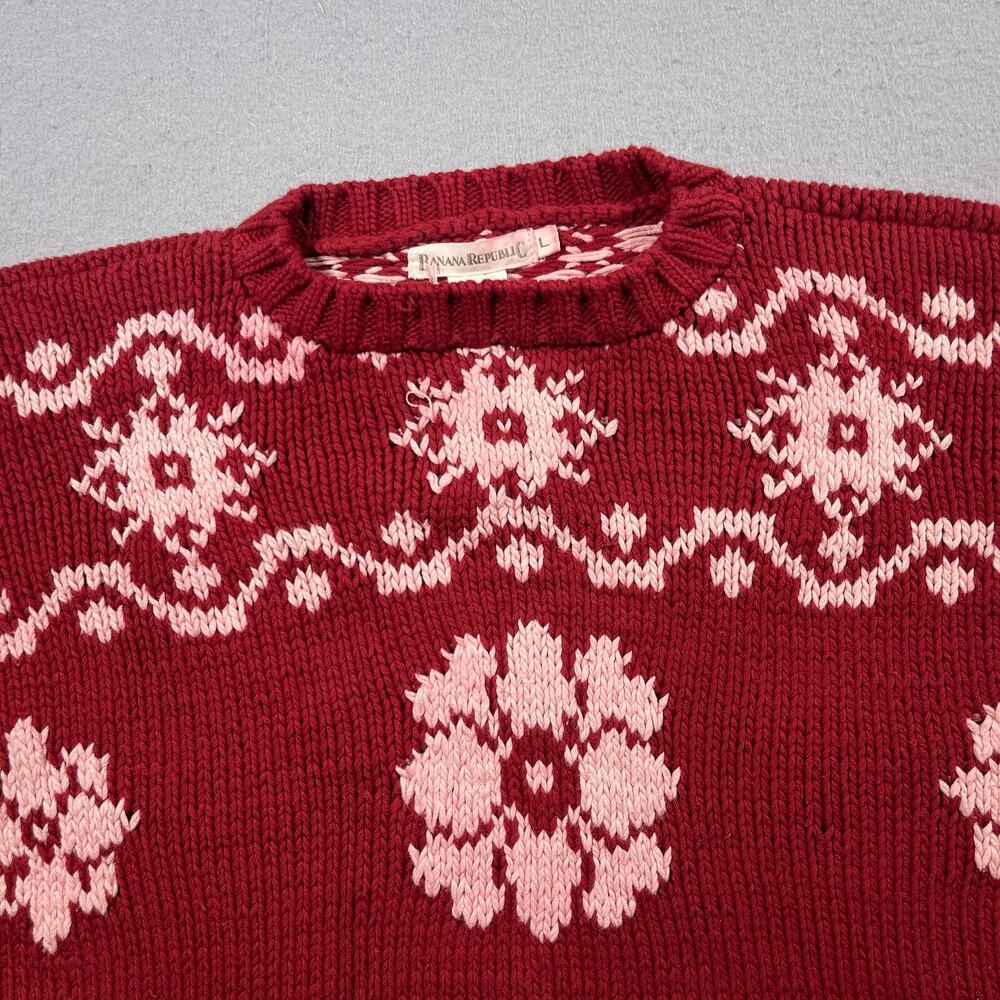 Vintage‎ 90’s Sweater Banana Republic Large Cotton Flower Print Grunge * Damage - Picture 4 of 14